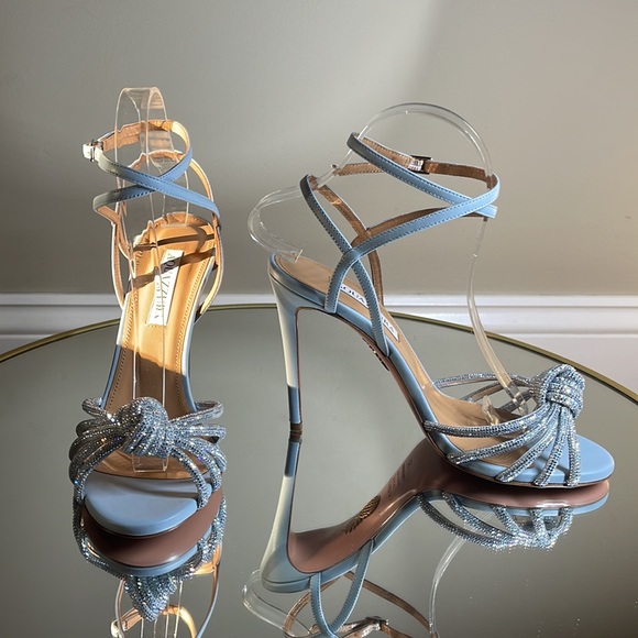 🩵 Aquazzura Celeste 105 Crystal Embellished Heeled Sandals sz 38 - Picture 9 of 16